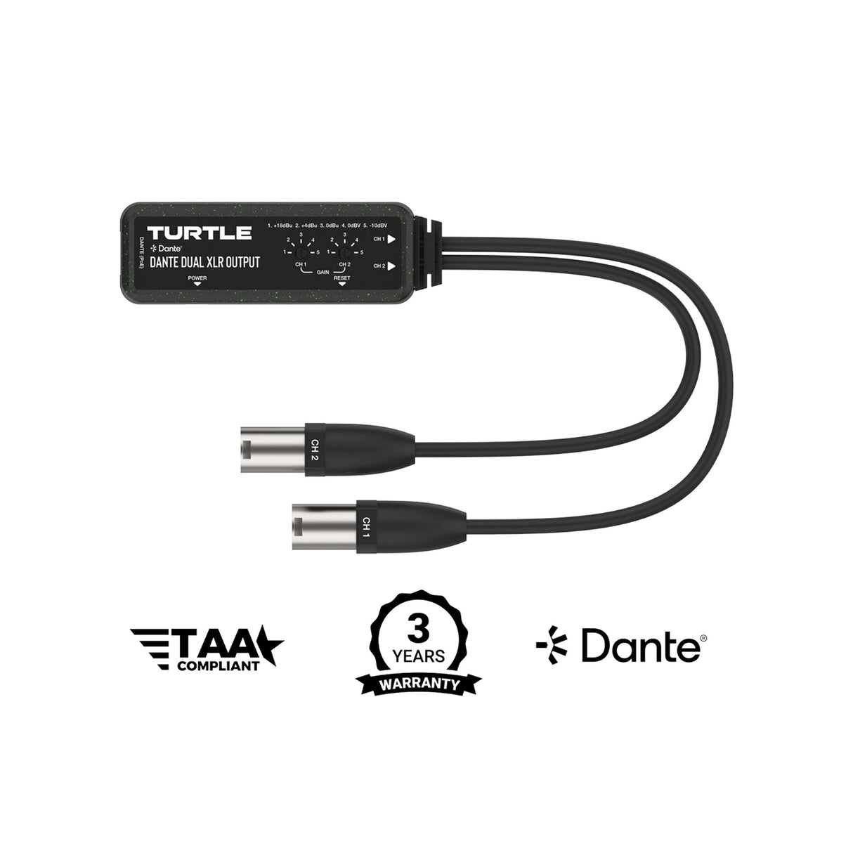 Turtle AV Dante Dual Channel XLR Output Adapter