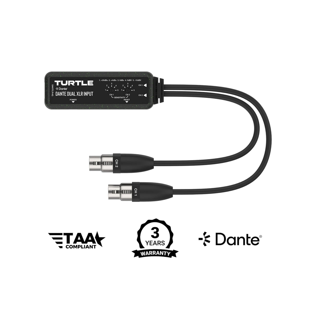 Turtle AV Dante Dual Channel XLR Input Adapter