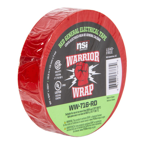 WarriorWrap WW-716-RD 716 General 7 mil Electrical Tape, Red, .75-Inch W x 60-Feet