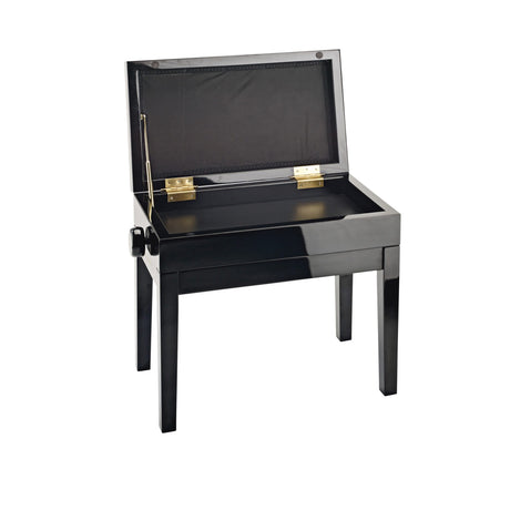 K&M 13950 Piano Bench with Sheet Music Storage, Black Glossy Finish Bench, Black Velvet Seat