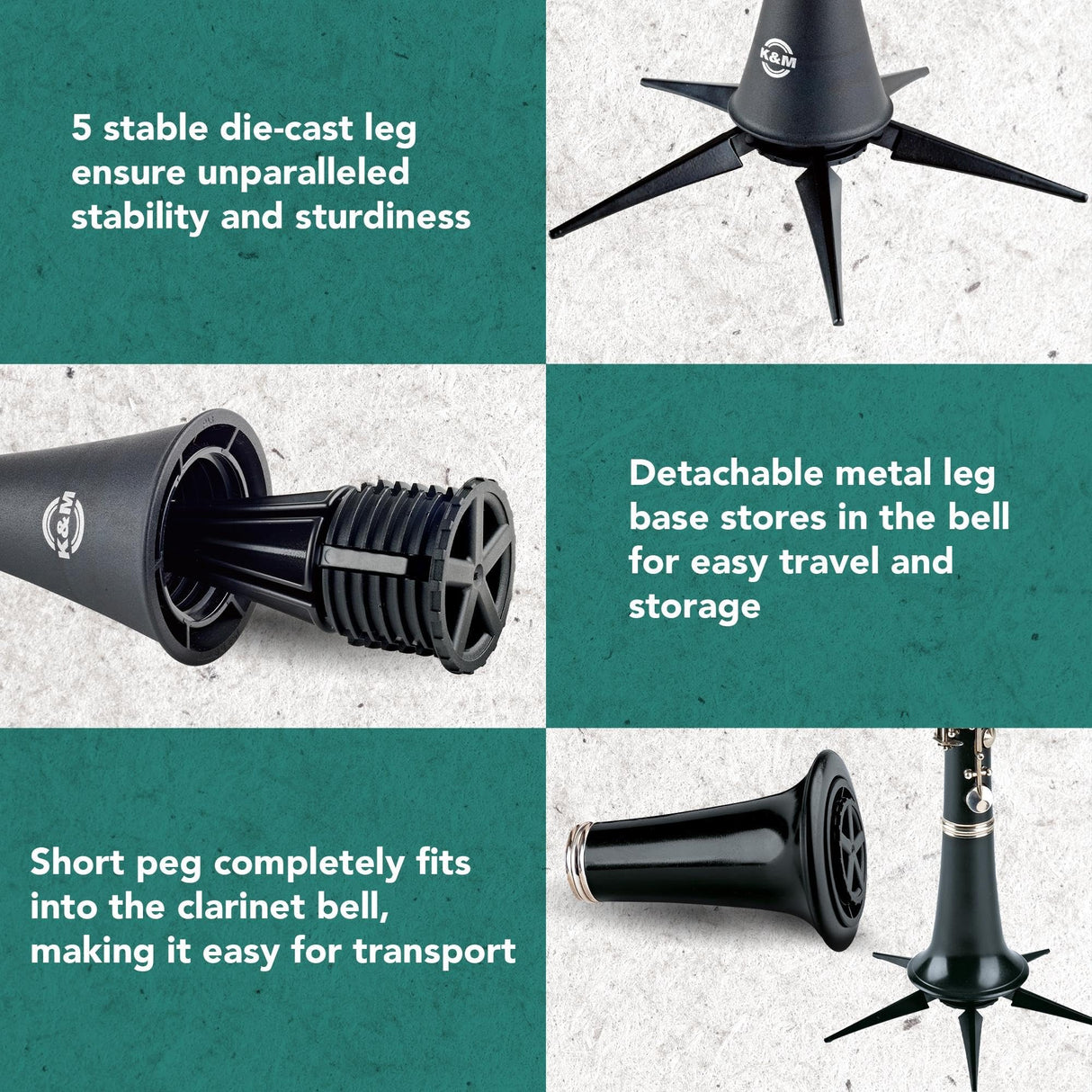 K&M 15228 5 Leg In Bell Adjustable Clarinet Stand Black