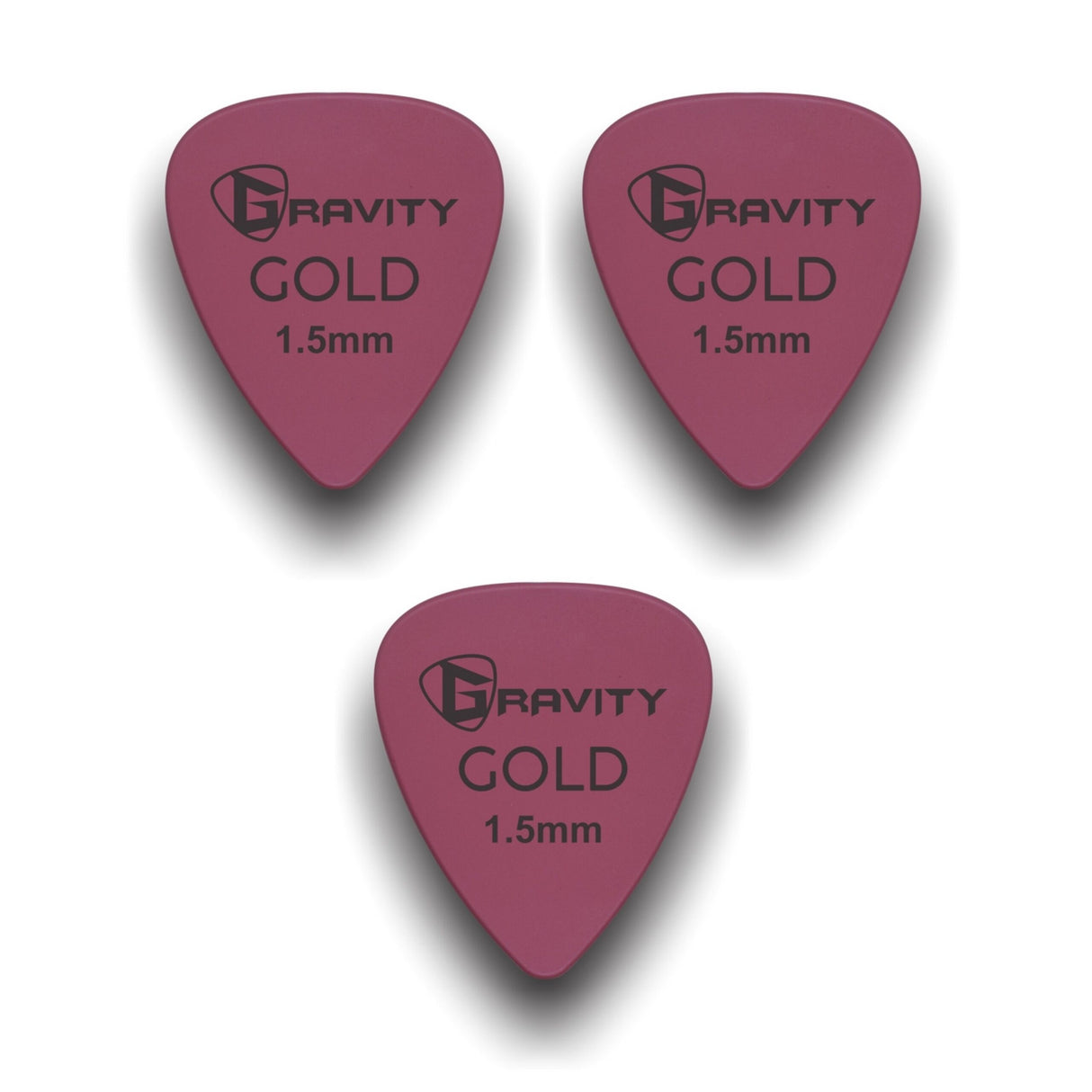 Gravity Picks GP15PK-3pk Colored Gold Series Picks Traditional 351 1.5mm Pink 3-Pack - accessories