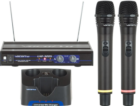 VocoPro UHF-3205 UHF Dual Channel Rechargeable Wireless Microphone System Frequency 9
