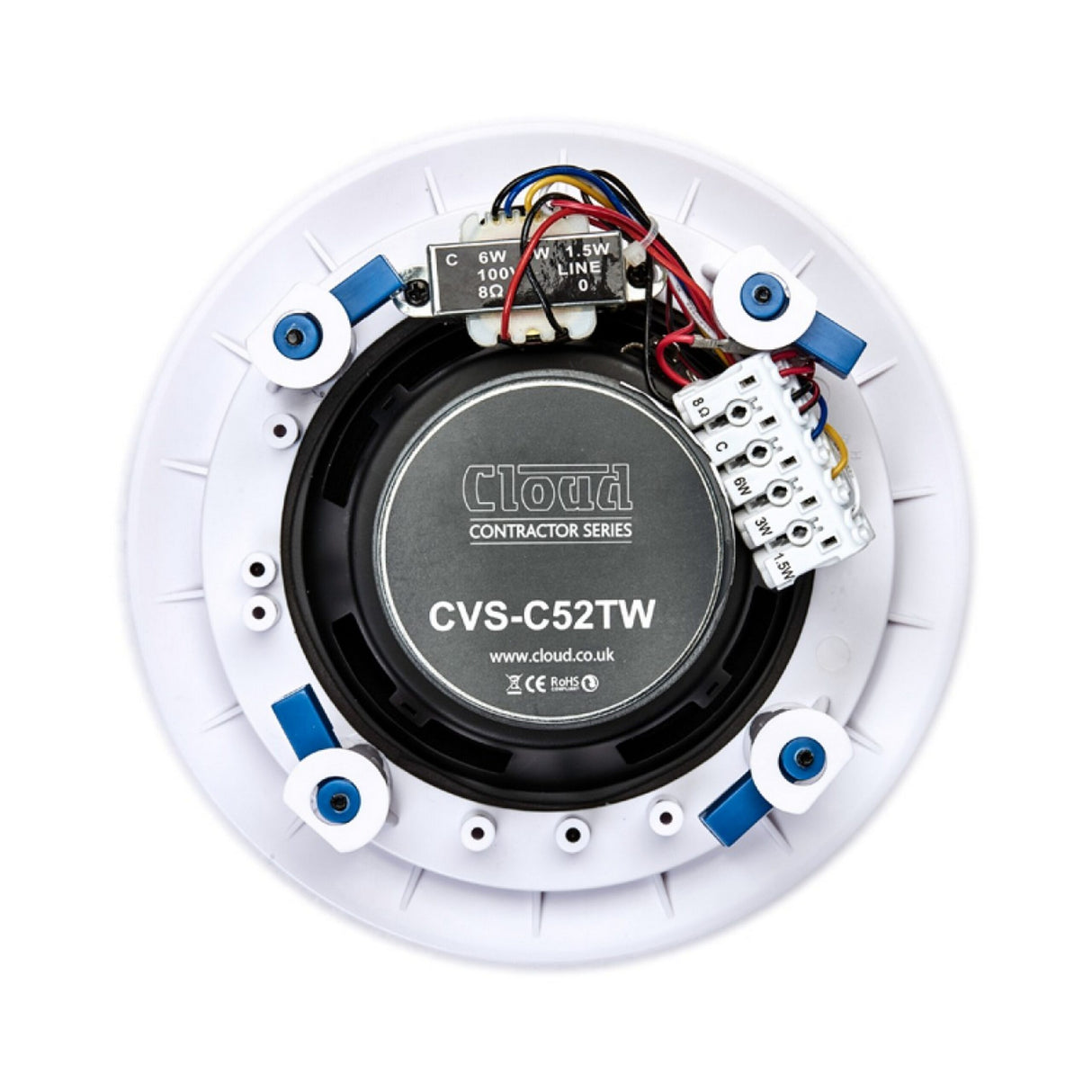 Cloud Electronics CVS-C52TW 5-1/4 Inch 2-Way Coaxial Open Back Ceiling Speaker White Single Unit