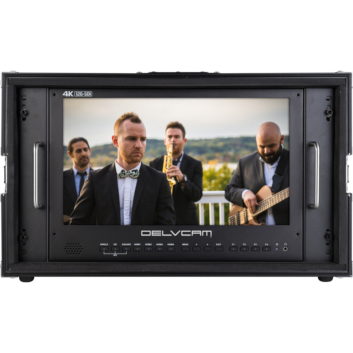 Delvcam DELV-12GSDI15 4K HDMI 12G-SDI Quad View IPS 6RU Rack Mountable Broadcast Monitor with Case 15.6 Inch