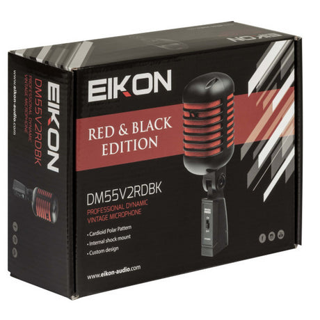 EIKON DM55V2RDBK Cardioid Vintage Vocal Dynamic Microphone, Satin Black and Red