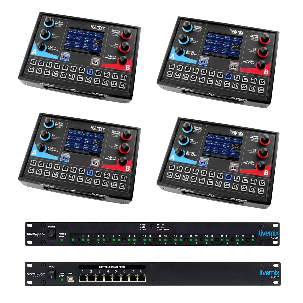 LiveMix LM-ANALOG-SK1 Analog Bundle with 4 CS-DUO Mixers 1 MIX-16 and 1 AD-24