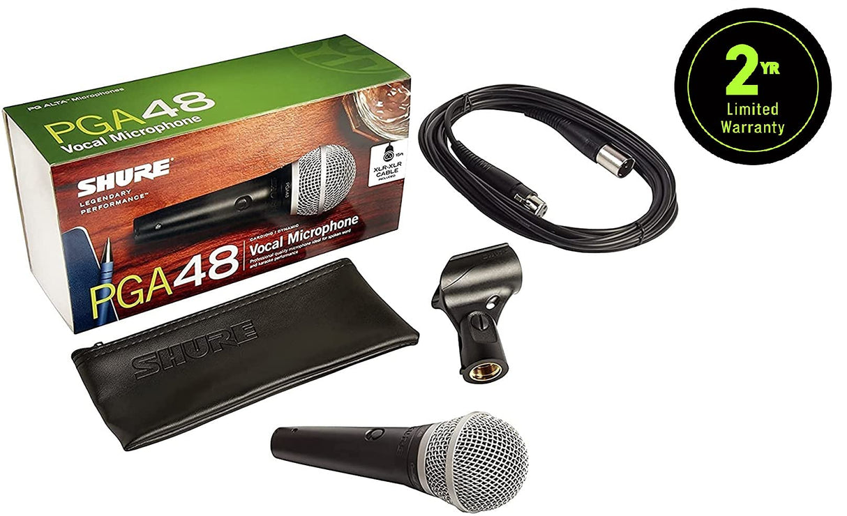 Shure PGA48-XLR Cardioid Dynamic Vocal Microphone XLR-XLR Cable