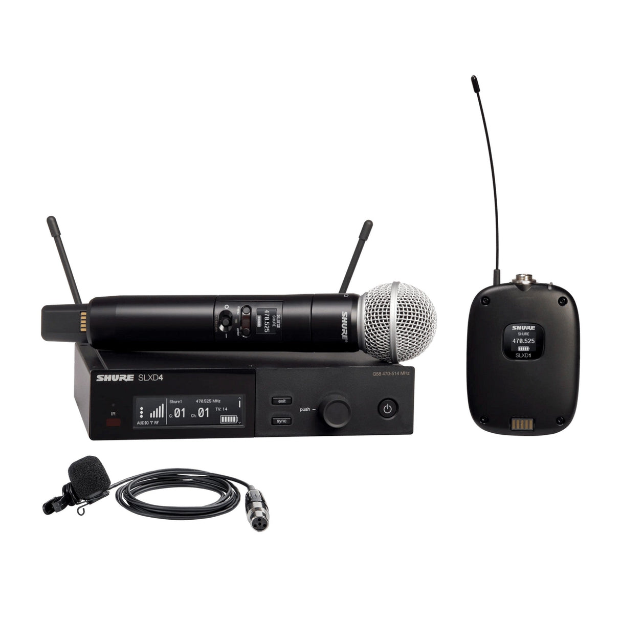 Shure SLXD124/85M Digital Wireless Combo System with SM58 Handheld and WL185m Lavalier Microphones - G58: 470–514 MHz