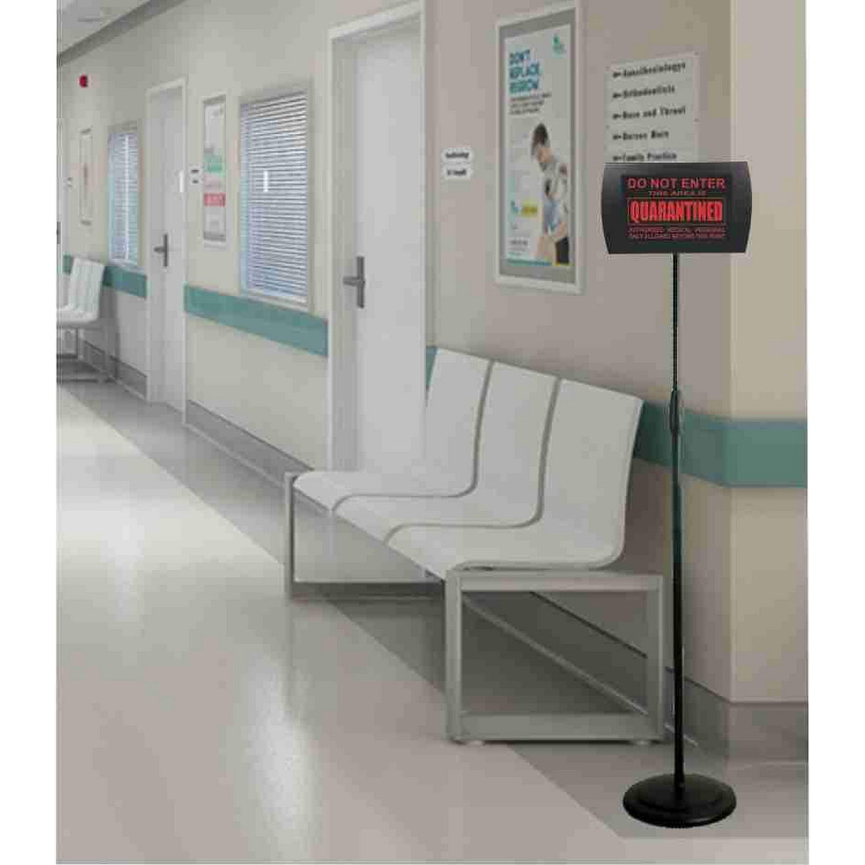 American Recorder ’DO NOT ENTER - QUARANTINED’ Wall Mount LED Lighted Sign with Floor Stand Red