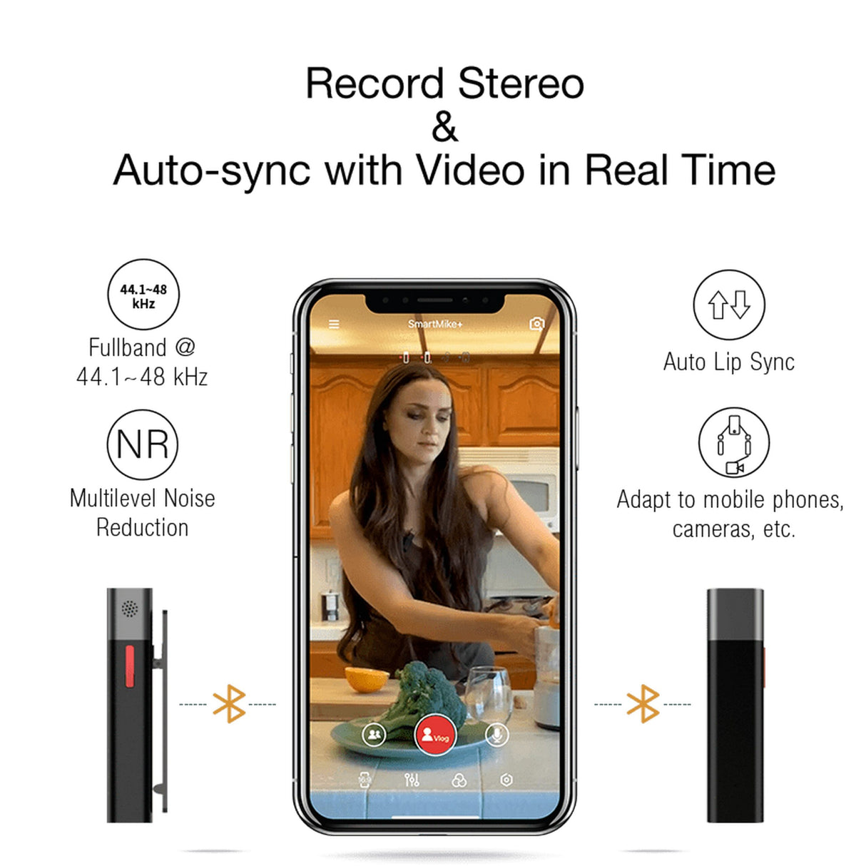 Sabinetek SmartMike + True Wireless Stereo Microphone for Vlogging Black Pair with SMike + App Multiple