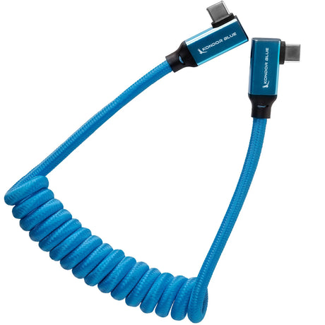 Kondor Blue 12-24-Inch Coiled USB-C Right Angle Braided Cable, Blue