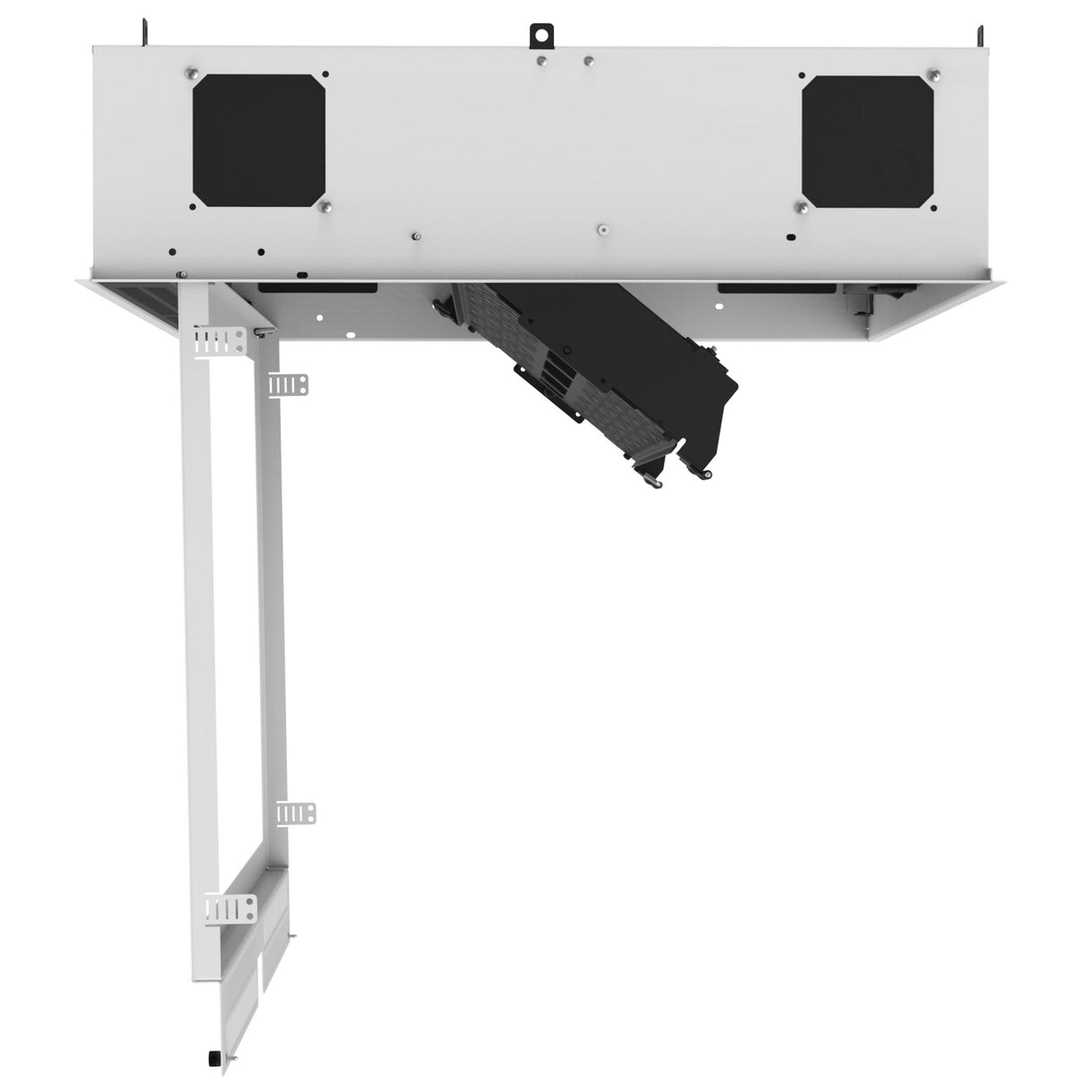 AtlasIED CR222 Series Ceiling-Mount Racks with 2RU Half-Width AmbiTILT Shelf and Integrated AC Power Pack