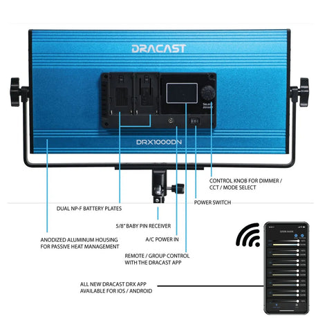 Dracast DRX1000DN LED1000 X Series Daylight LED Light with Dual NP-F Battery Plate