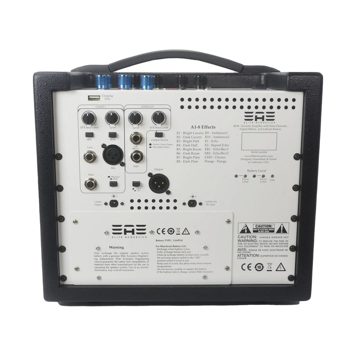 Elite Acoustics A1-8 BP 3-Channel Battery Powered Acoustic Guitar Amplifier Black - amps