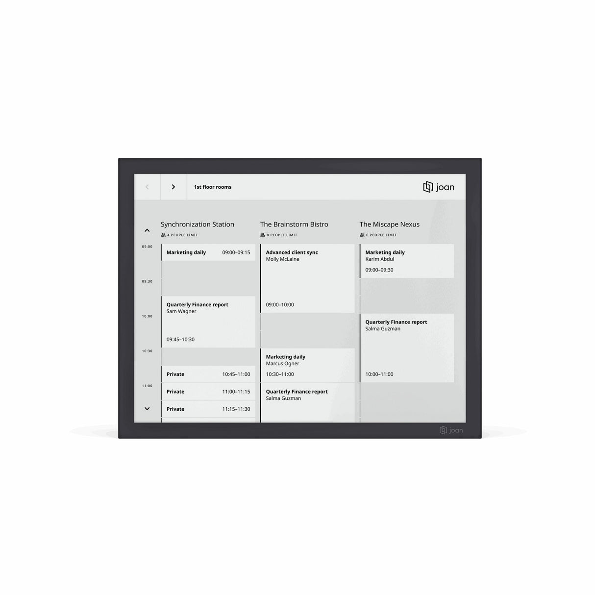 Joan 13 Pro Black Meeting Room Scheduler Display