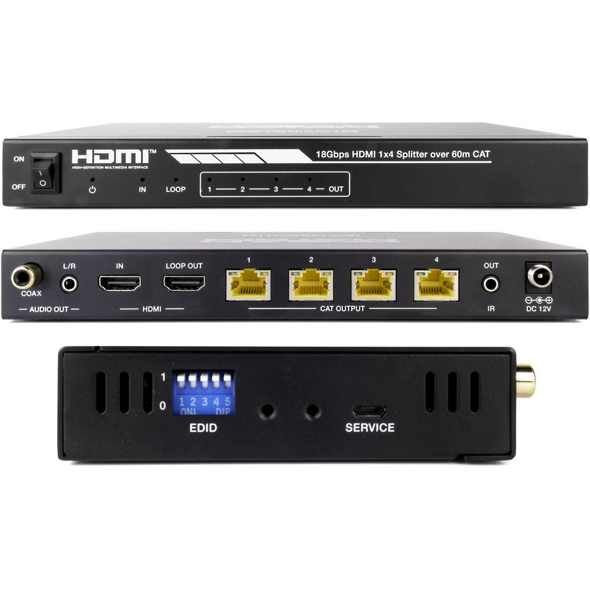 Ocean Matrix OMX-HDMICAT1X4 HDMI 18Gbps 1 x 4 Splitter and CAT6/6a/7 Extender with 4 Receivers