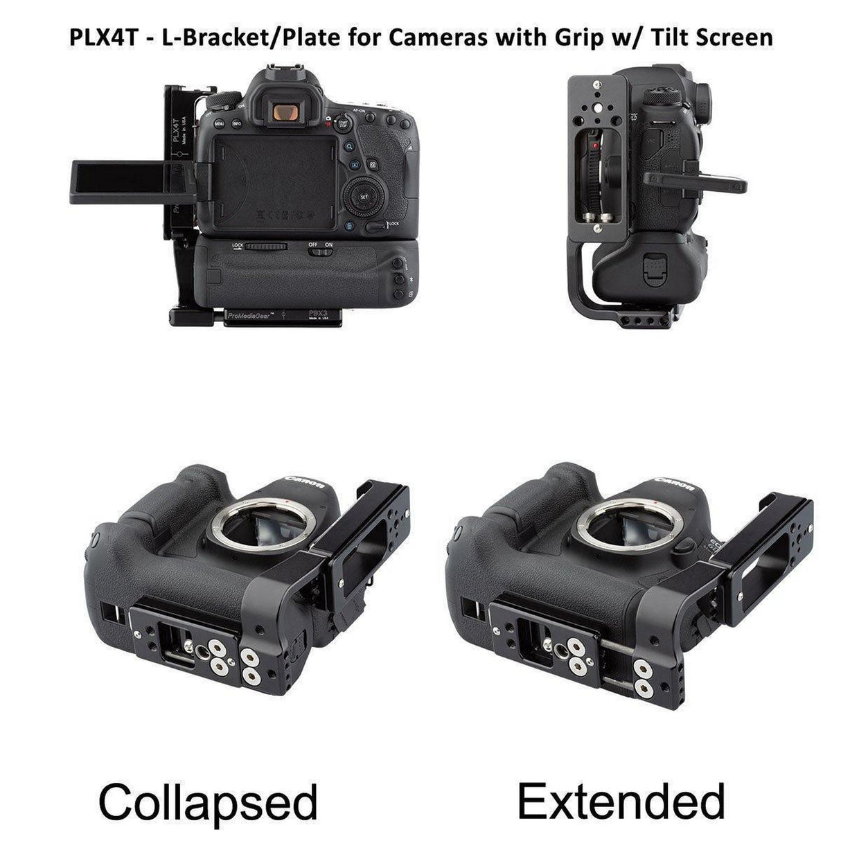 ProMediaGear PLX4TQD Universal Arca-Swiss L-Bracket for Tall DSLR and Mirrorless Cameras with Articulating LCD Screens