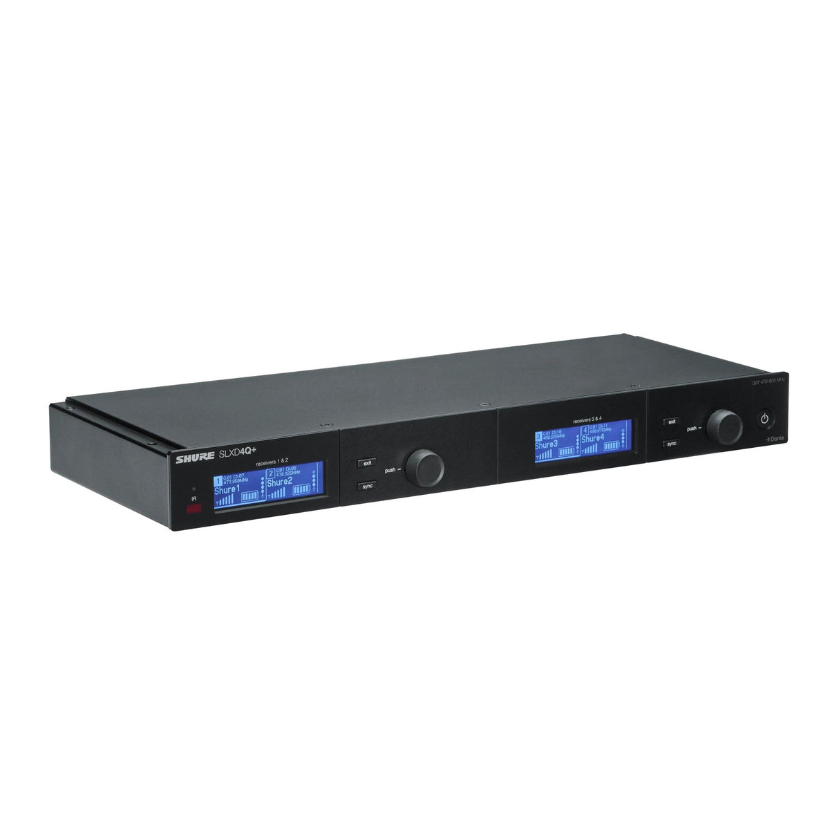 Shure SLXD4QDAN+TA TAA Compliant Dante Quad-Channel Digital Wireless Rackmount Receiver, G57 470-608 MHz