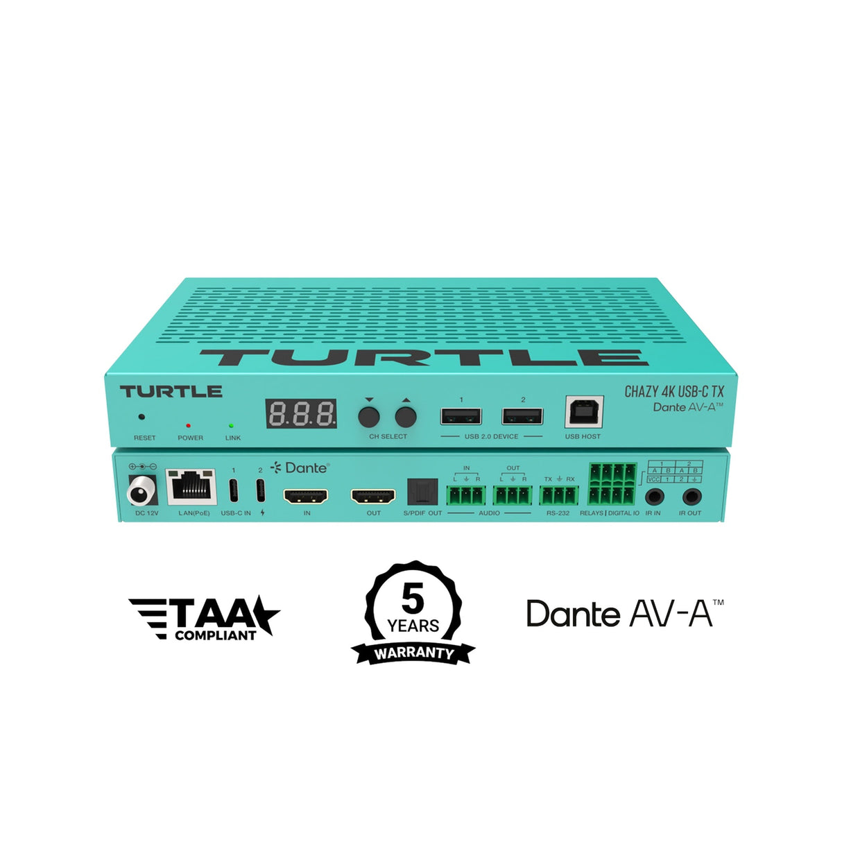 Turtle AV Chazy 4K RX Dante AV-A HDMI Decoder Receiver