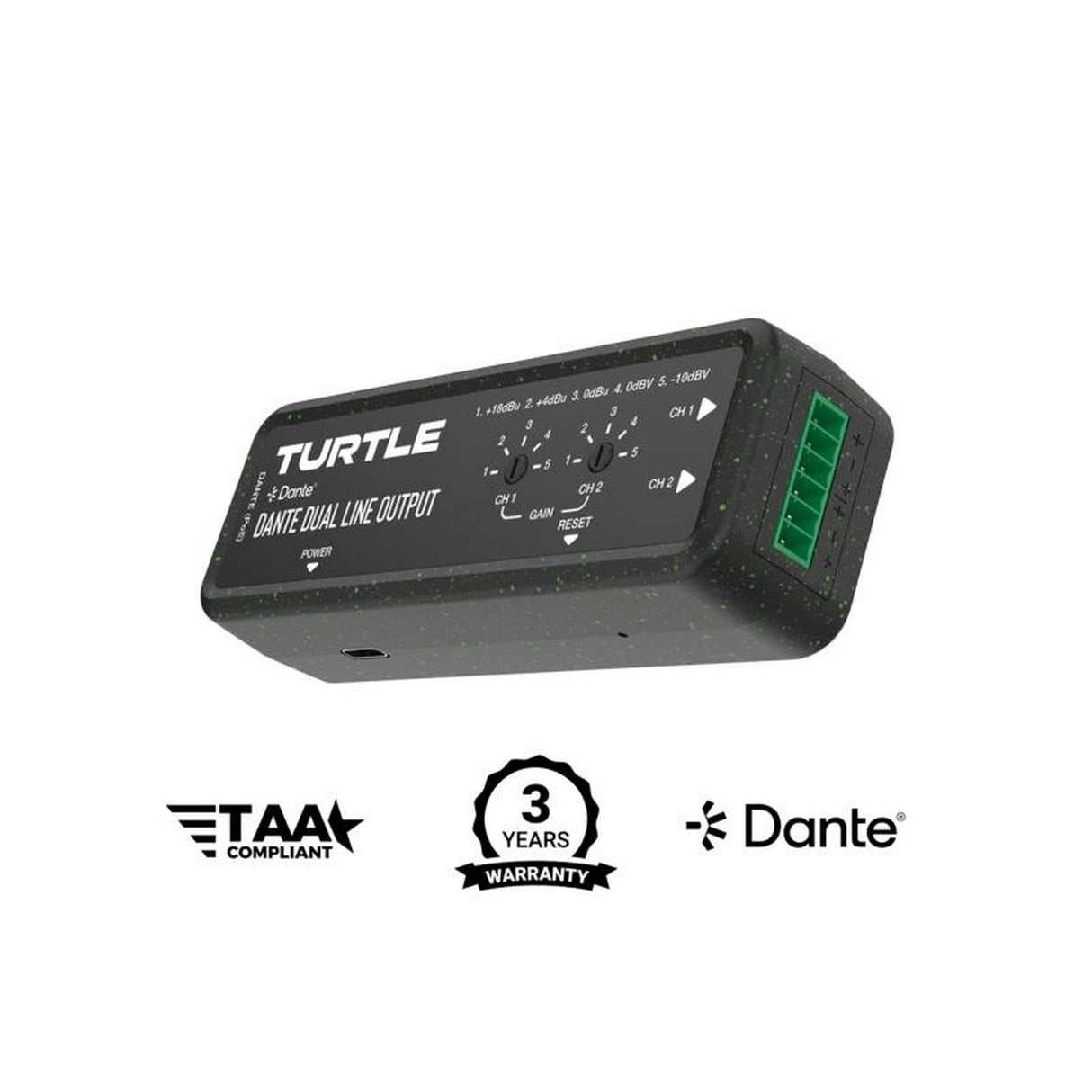 Turtle AV Dante Dual Channel Analog Line Output Adapter