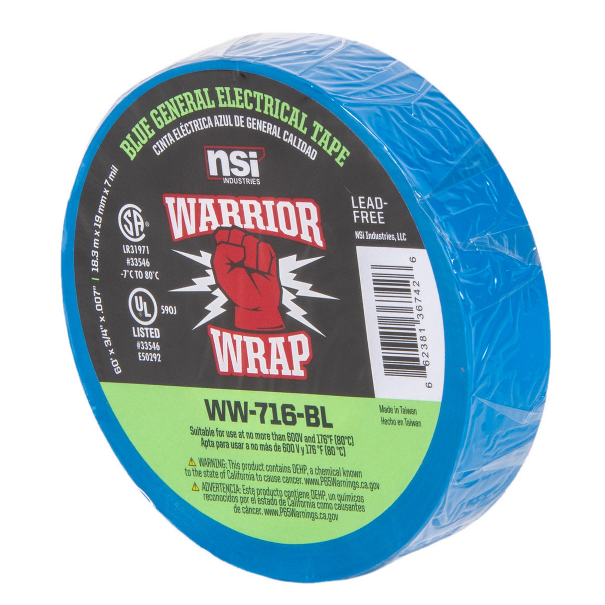 WarriorWrap WW-716-BL 716 General 7 mil Electrical Tape, Blue, .75-Inch W x 60-Feet