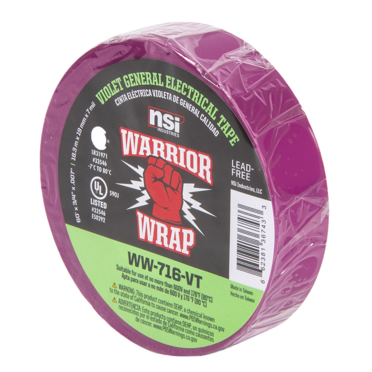 WarriorWrap WW-716-VT 716 General 7 mil Electrical Tape, Violet, .75-Inch W x 60-Feet