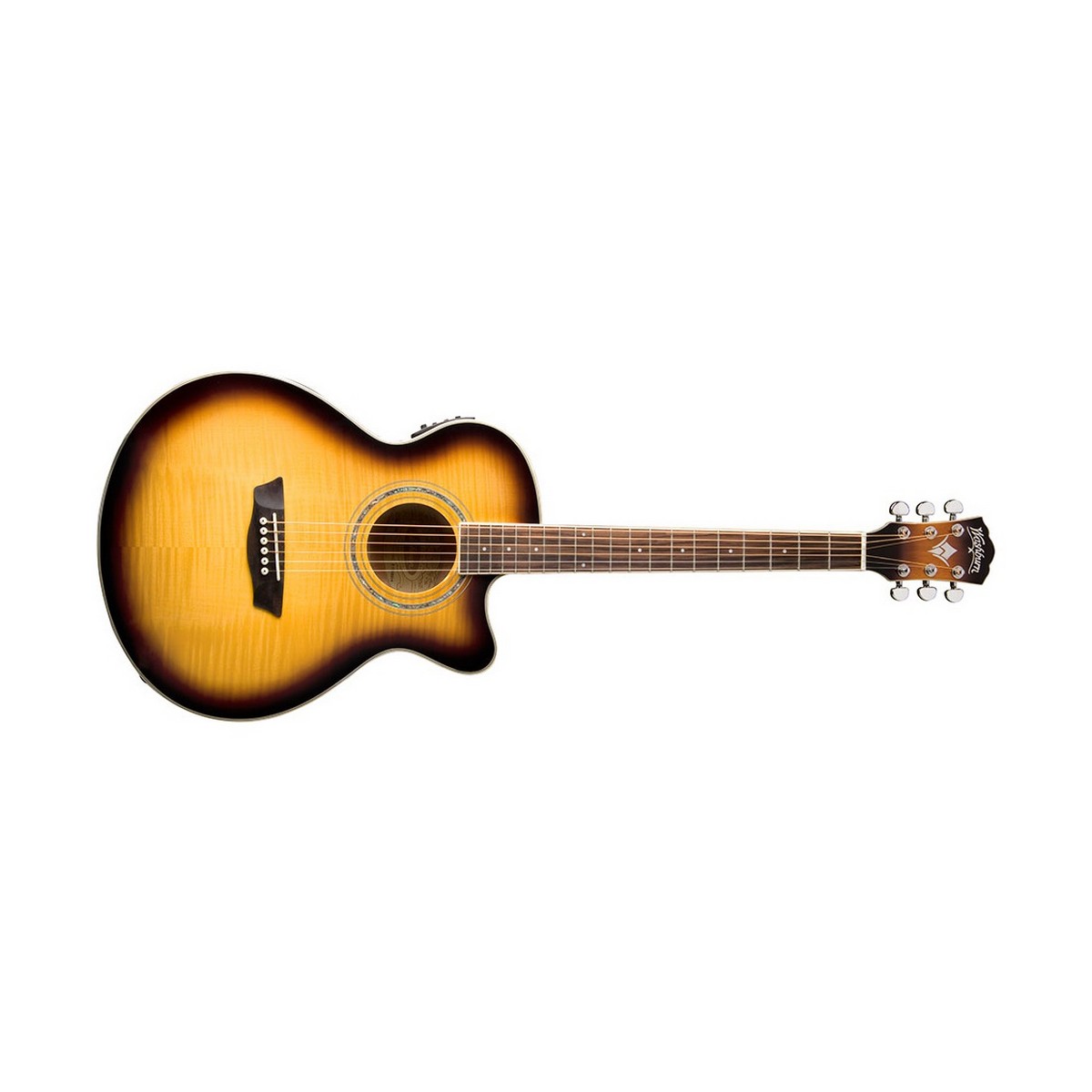 Washburn EA15 Festival Series Mini Jumbo Cutaway Acoustic Electric Guitar Tobacco Burst - guitar