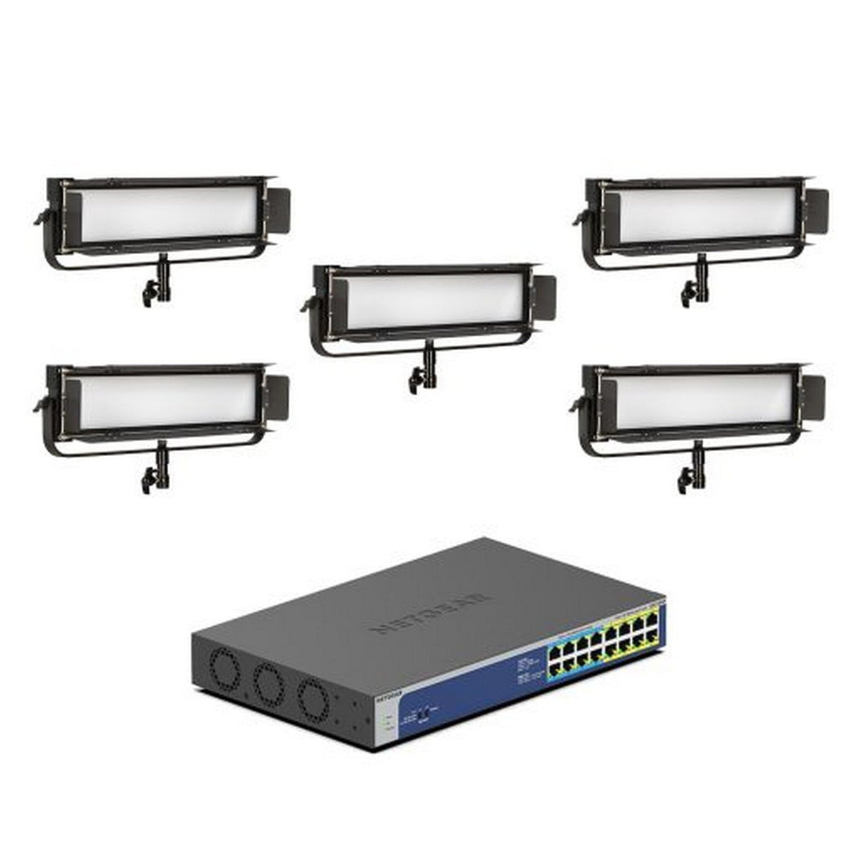 Ikan LBX8-POE-5L-1SU Lyra POE Bi-Color Soft LED 5x Light with Netgear POE + + ULTRA60 Switch Bundle