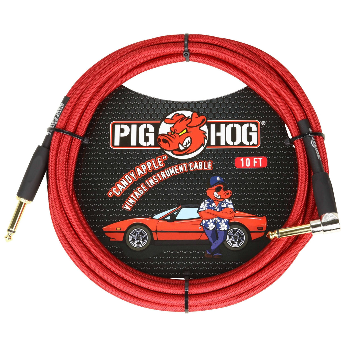 Pig Hog PCH10CAR āCandy Apple Redā Instrument Cable 10ft. Right Angle