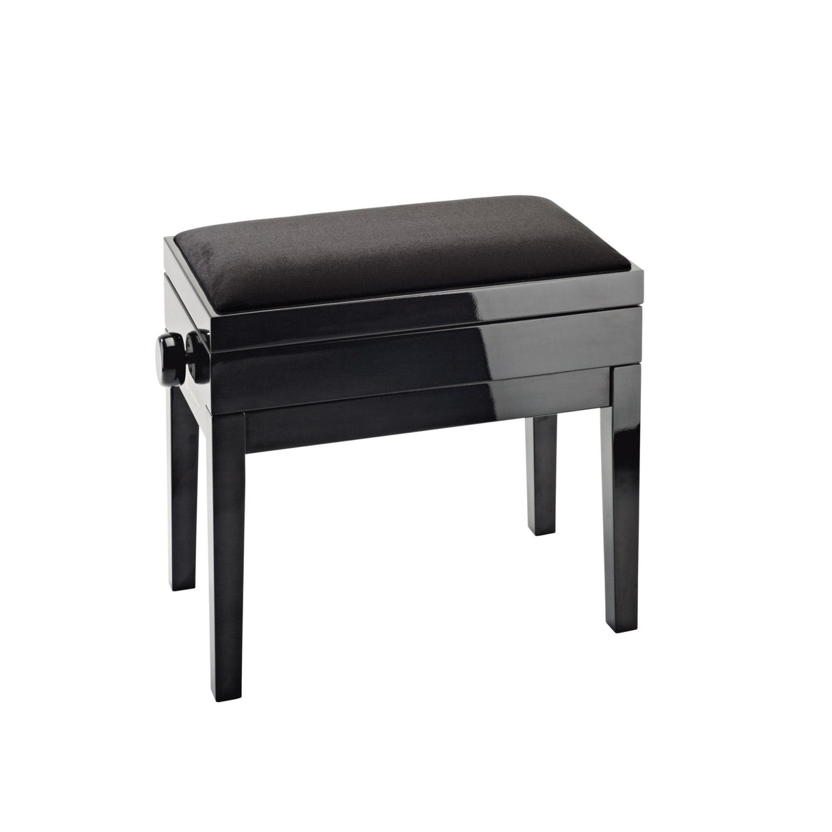 K&M 13950 Piano Bench with Sheet Music Storage Black Glossy Finish Bench Black Velvet Seat