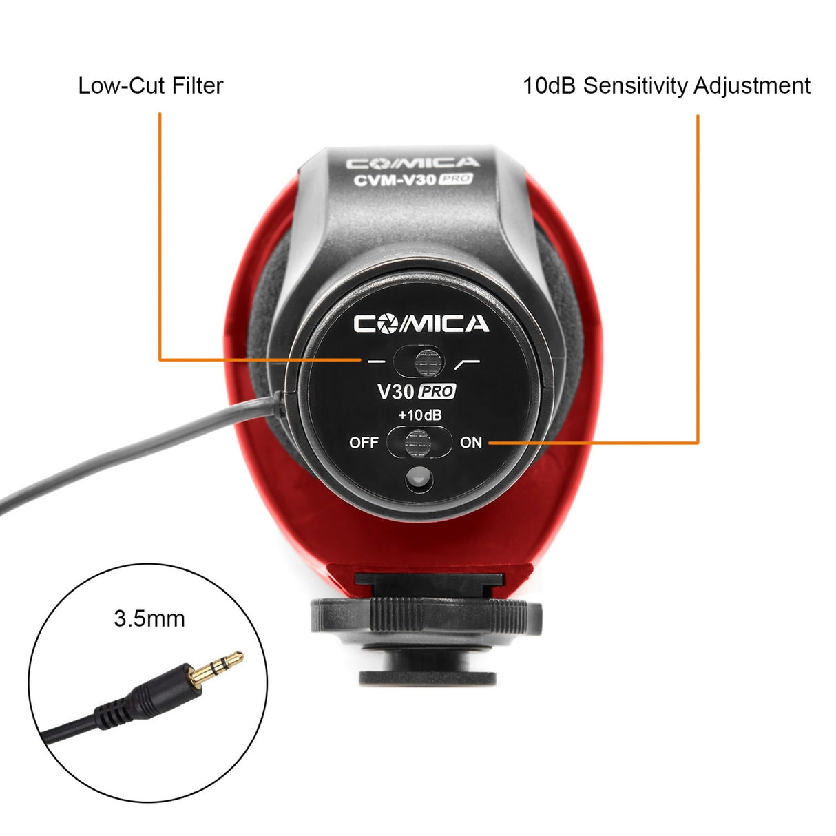 Comica CVM-V30-PRO-R Supercardioid Shotgun Microphone with3.5mm Jack Red