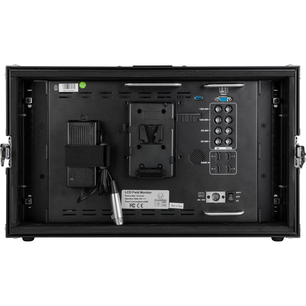 Delvcam DELV-12GSDI15 4K HDMI 12G-SDI Quad View IPS 6RU Rack Mountable Broadcast Monitor with Case 15.6 Inch