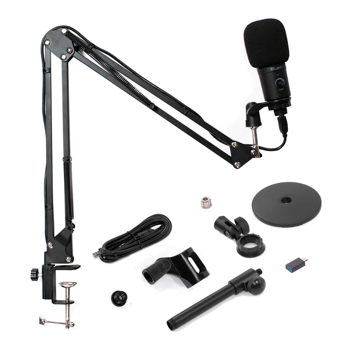 Ikan HS-USB-MIC-MSTND HomeStream USB Condenser Cardioid Microphone with Gain Control Adjustable Arm