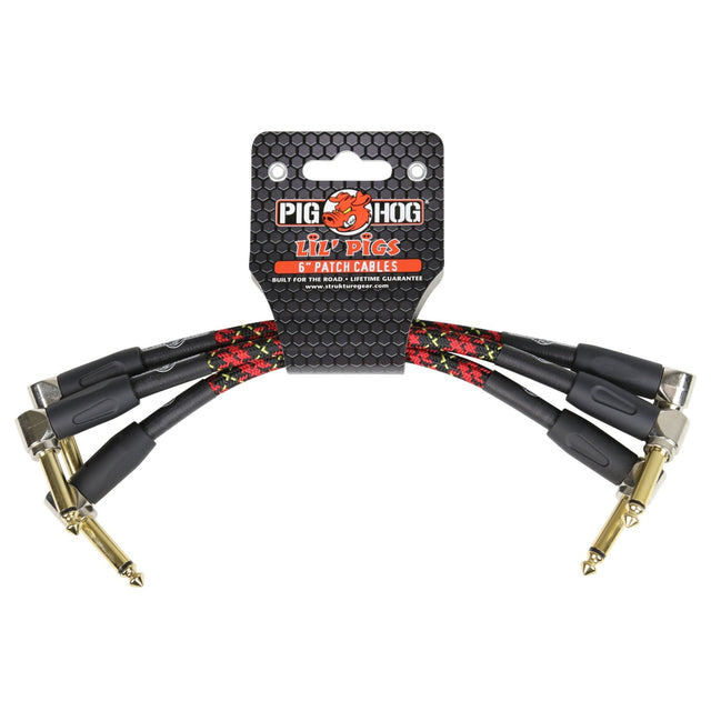 Pig Hog PHLIL6PL ’Tartan Plaid’ 6-Inch Patch Cables 3-Pack