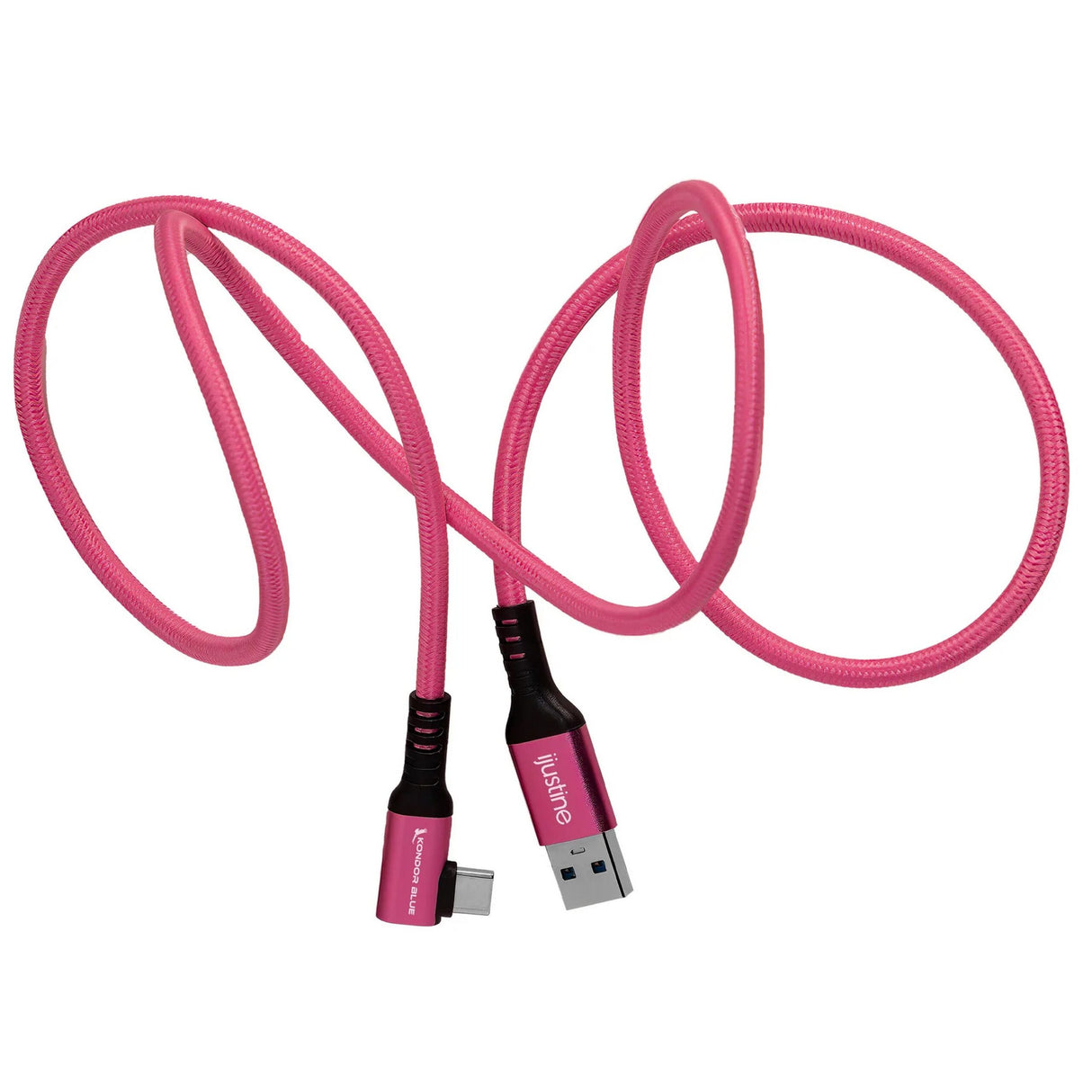 Kondor Blue KB-USBCA-RA-3-J iJustine Pink USB-A to USB-C 3.0 Right Angle High Speed Data and Charging Cable, 3-Feet