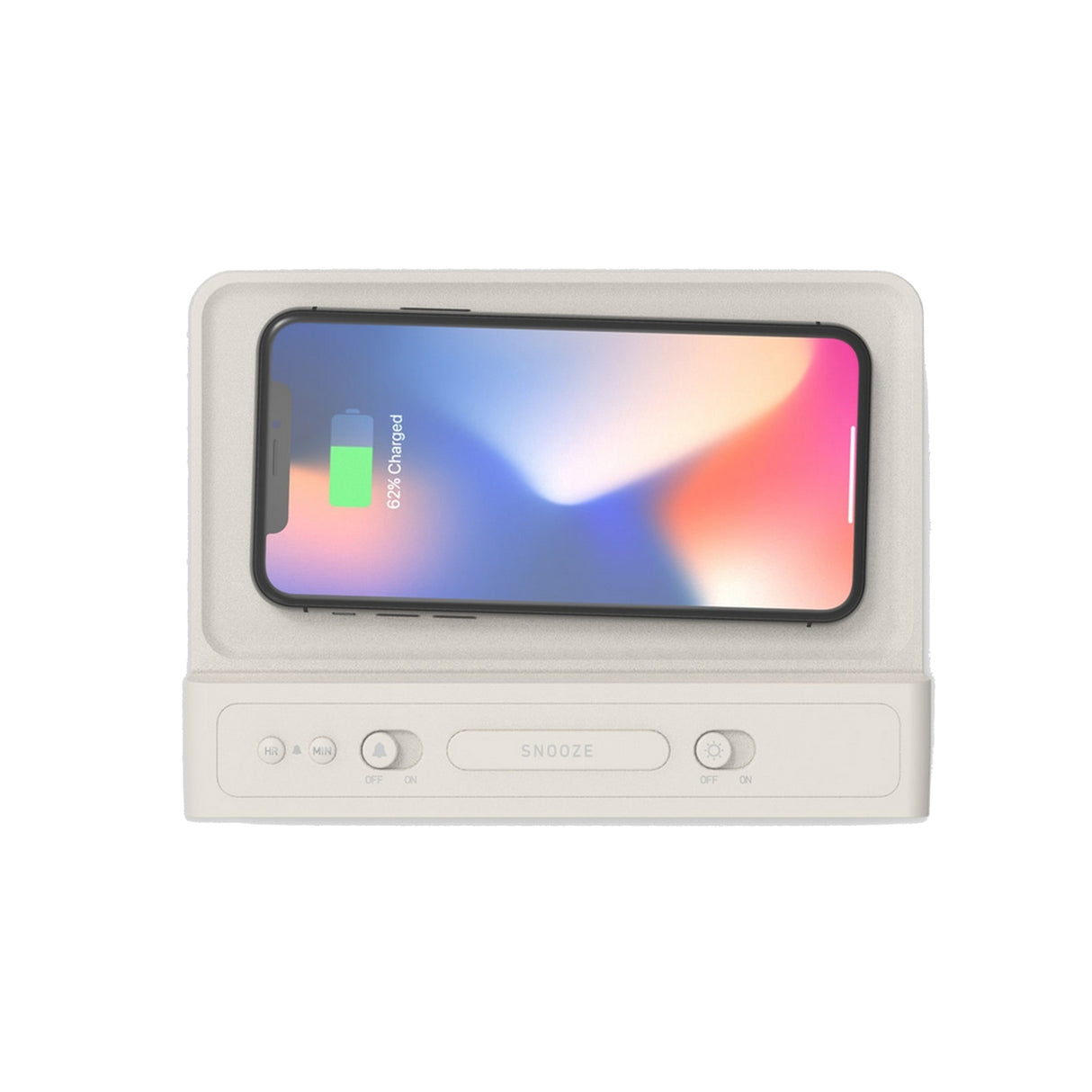 Nonstop Station W Alarm Clock with Qi Wireless Charging Off White/Wood