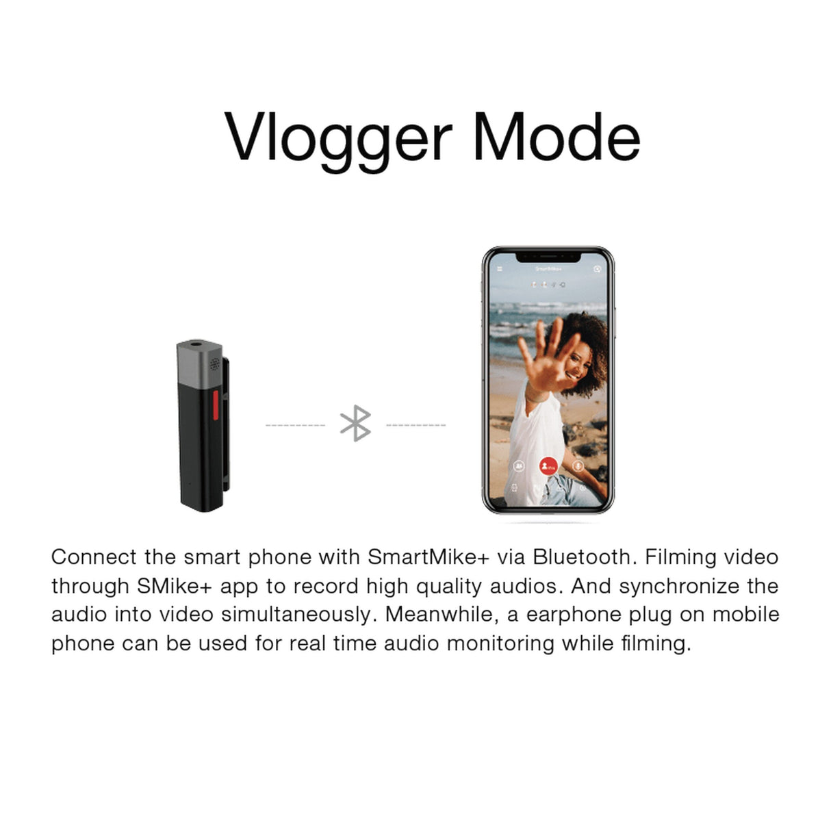 Sabinetek SmartMike + True Wireless Stereo Microphone for Vlogging Black Pair with SMike + App Multiple