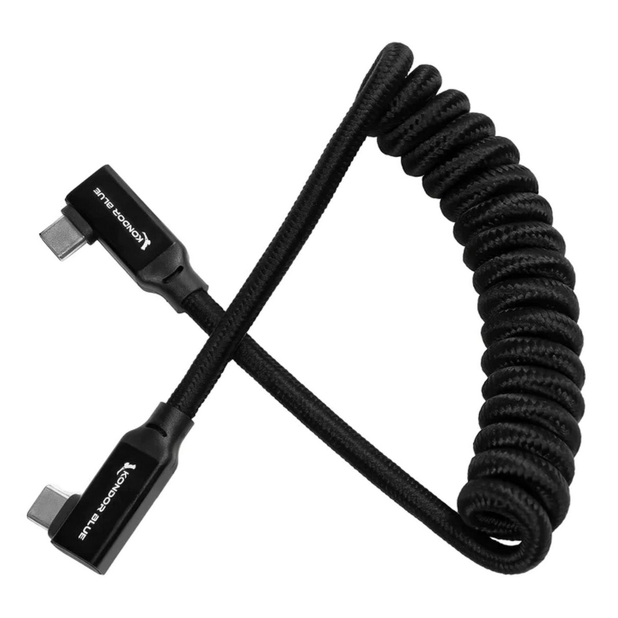 Kondor Blue 12-24-Inch Coiled USB-C Right Angle Braided Cable, Black