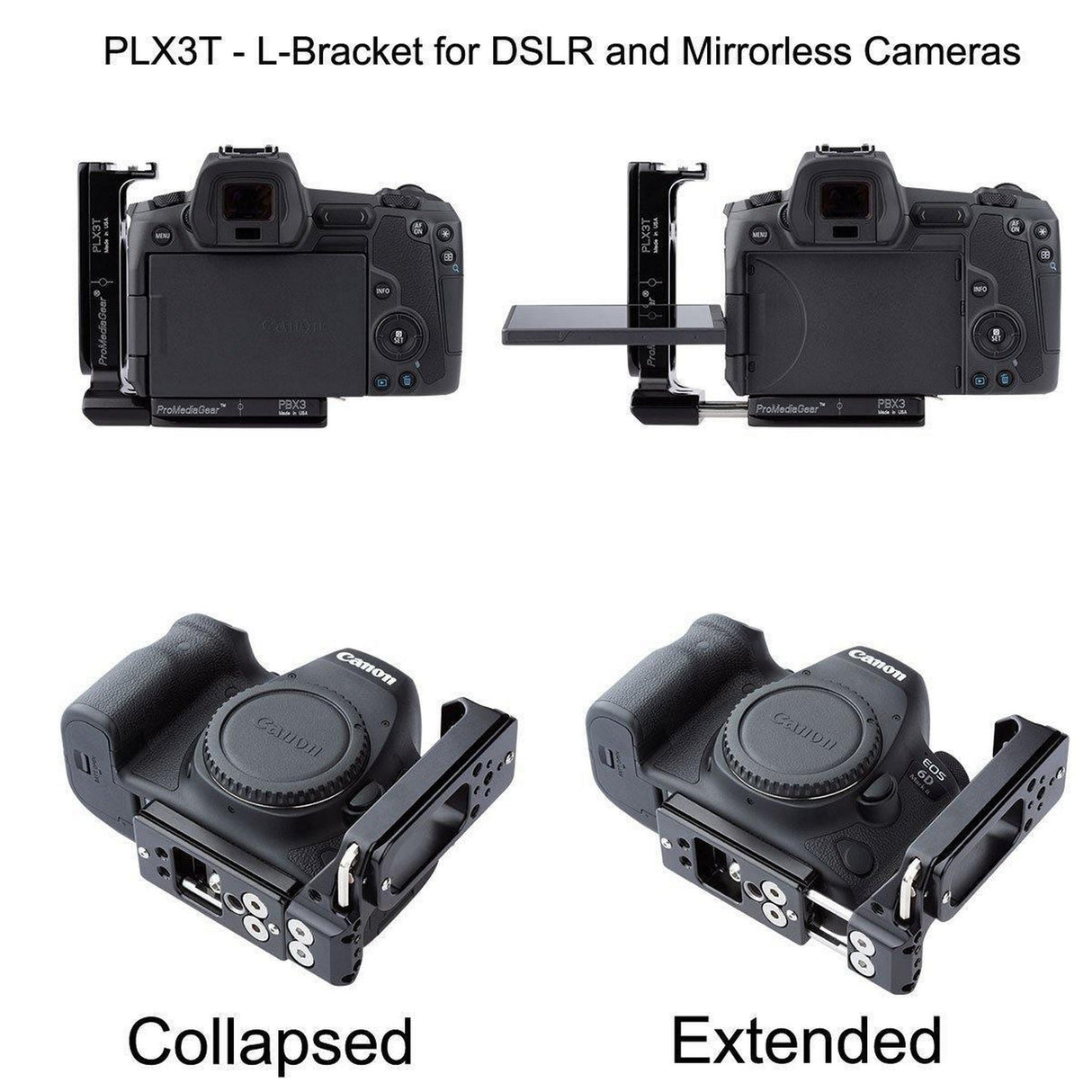 ProMediaGear PLX3TQD Universal Arca-Swiss L-Bracket for DSLR and Mirrorless Cameras with Articulating LCD Screens