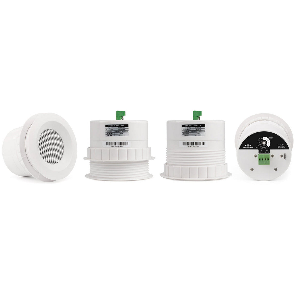 Pure Resonance Audio Paging Sound System with (4) C3 Ceiling Speakers, MA30BT Bluetooth Mixer Amplifier, and PTT1 Push-to-Talk Microphone