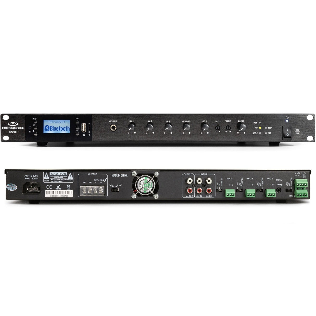 Pure Resonance Audio Fitness Sound System with 4 S6.1 Surface Mount Speakers and RMA240BT 240W Bluetooth Mixer Amplifier