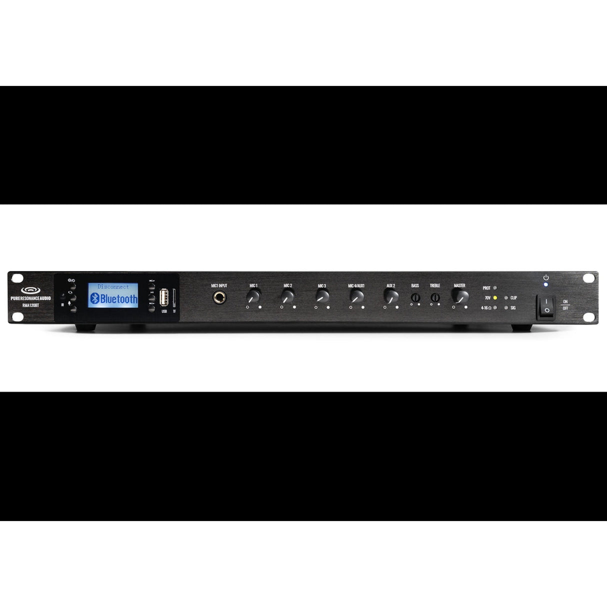 Pure Resonance Audio Paging Sound System with SD5 Ceiling Tile Speaker, RMA120BT Rack Mount Bluetooth Mixer Amplifier, and PTT1 Push-to-Talk Microphone