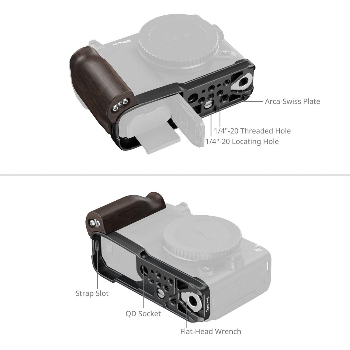 SmallRig 5906 L Shaped Mount Plate with Wooden Handle for Nikon ZR