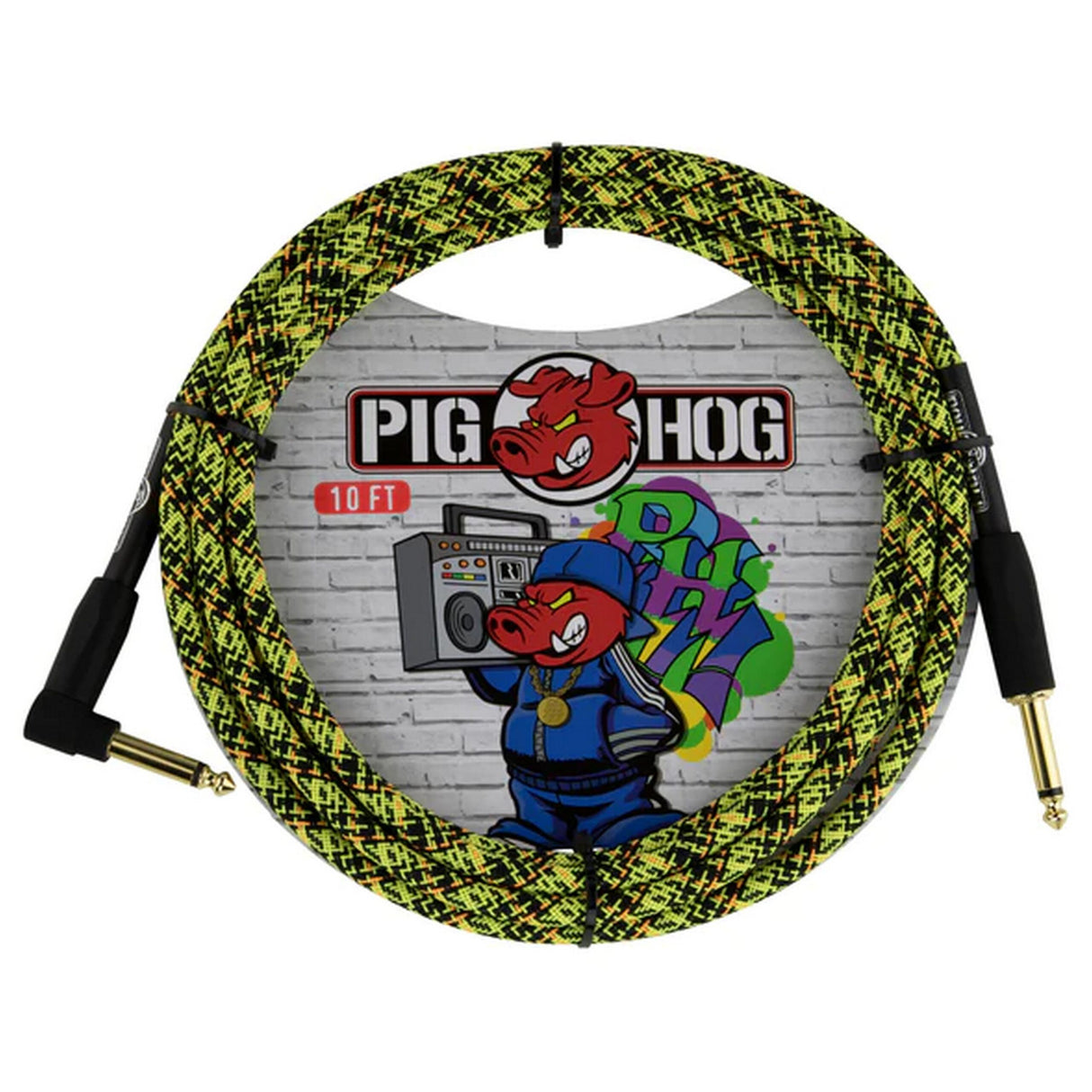 Pig Hog PCH10GYWR Yellow Graffiti Instrument Cable 10-Feet Right Angle