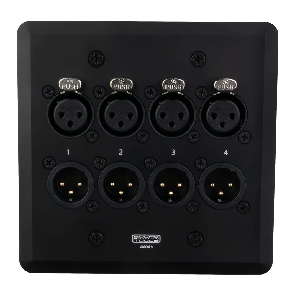 SoundTools WallCAT 2 Gang Wall Panel with 4 Female and 4 Male XLR to RJ45 - Black