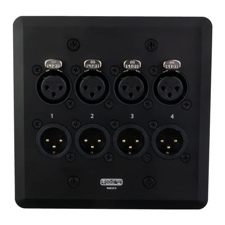 SoundTools WallCAT 2 Gang Wall Panel with 4 Female and 4 Male XLR to RJ45 - Black
