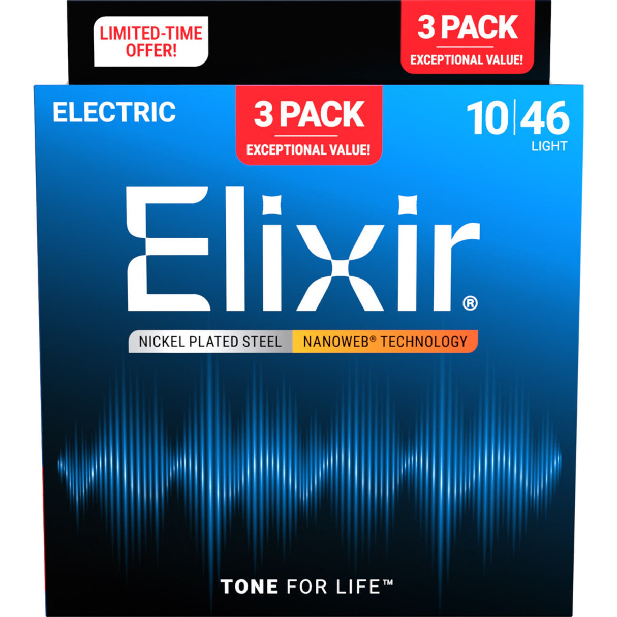 Elixir 16567 Nickel-Plated Steel NANOWEB Electric Guitar Strings 3-Pack - Light (10-46)