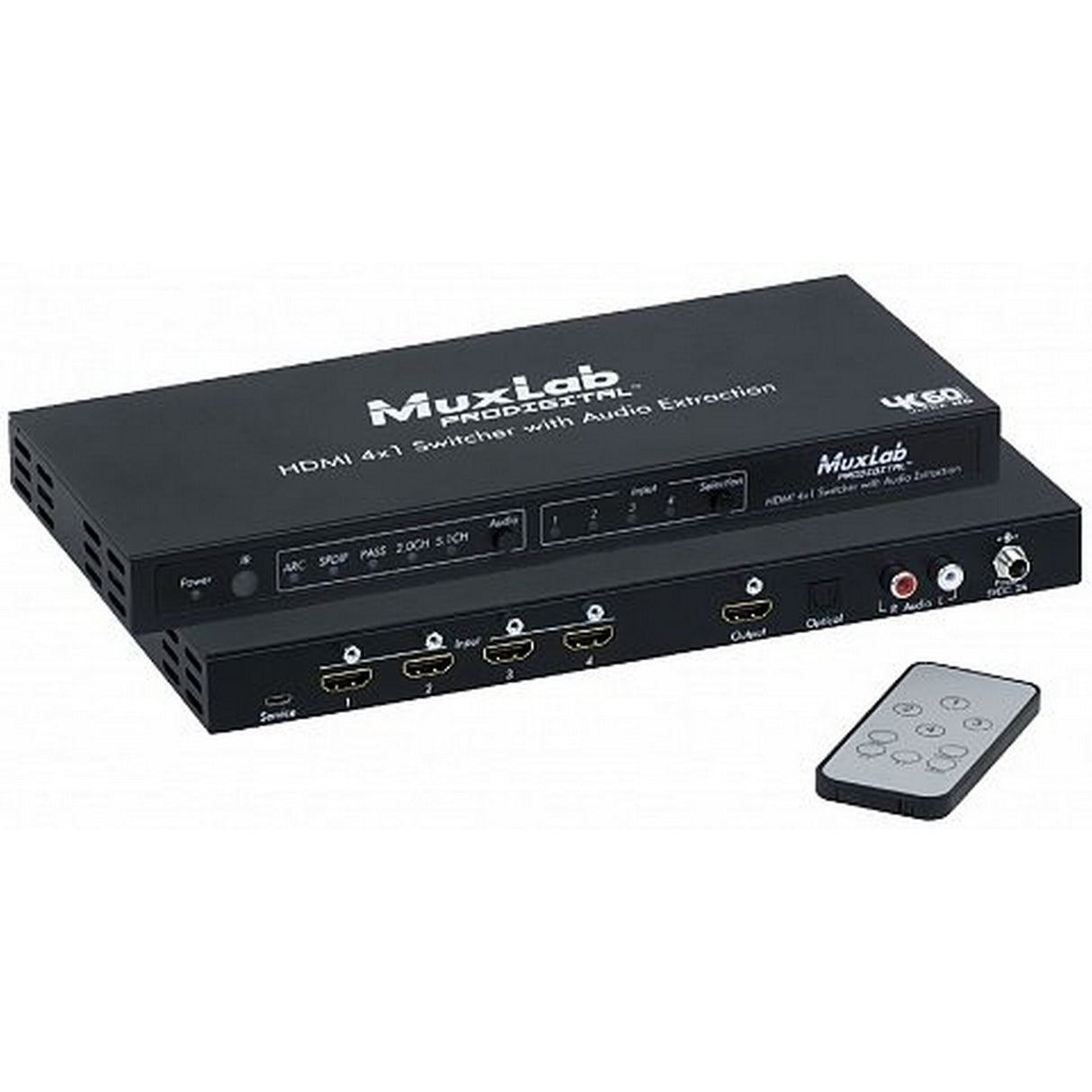 MuxLab 500437 HDMI 4 x 1 Switcher with Audio Extraction, 4K/60