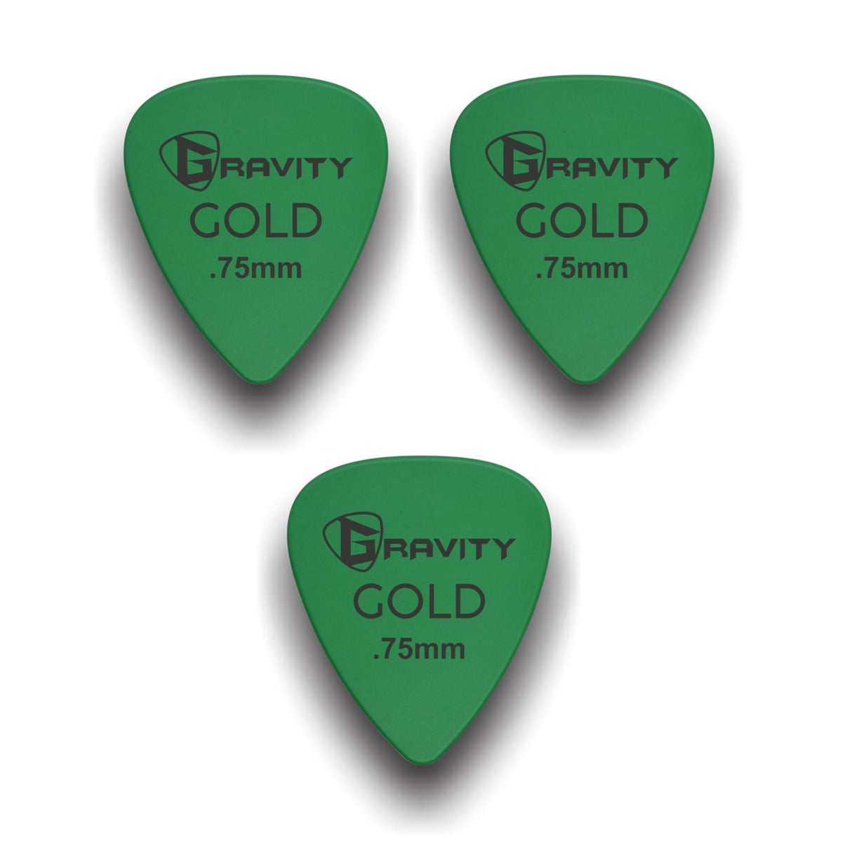 Gravity Picks GP75GR-3pk Colored Gold Series Picks Traditional 351 0.75mm Green 3-Pack - accessories